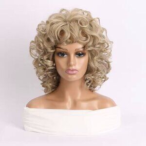 Light Gold Curly Short Wig – 12” Synthetic Heat-Resistant Blonde Party Wig